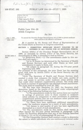 An Act to Amend the Omnibus Budget Reconciliation Act of 1990 to Permit Medicare Select Policies to Be Offered in All States.