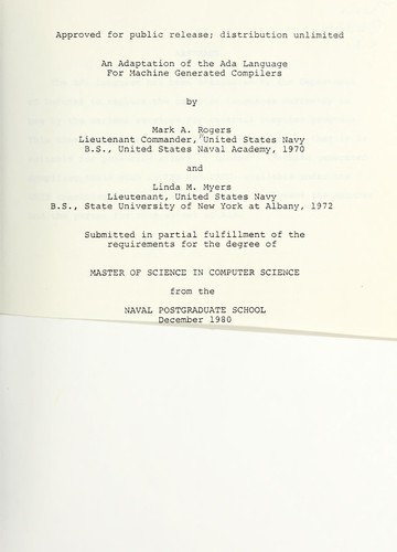 An adaptation of the ADA language for machine generated compilers