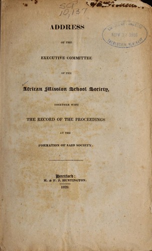 Address of the Executive Committee of the African Mission School Society