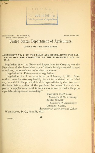 Amendment no. 1 to the rules and regulations for carrying out the provisions of the Insecticide Act of 1910
