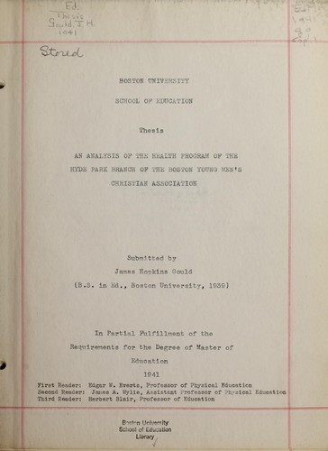 An analysis of the health program of the Hyde Park Branch of the Boston Young Men's Christian Association