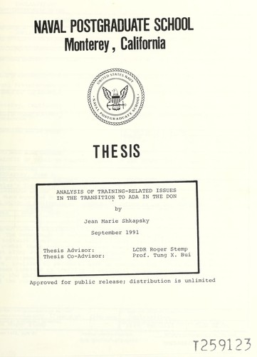 Analysis of training-related issues in the transition to Ada in the DON