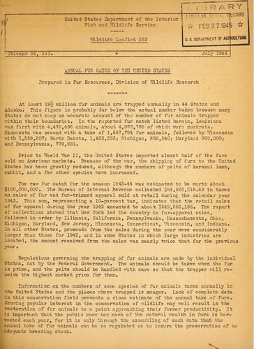 Annual fur catch of the United States