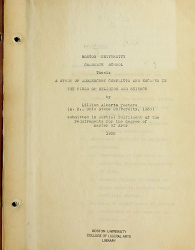(A) study of adolescent conflicts and escapes in the field of religion and science ..