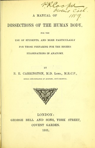 A manual of dissections of the human body