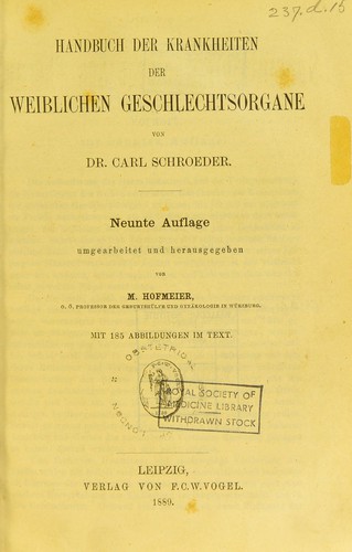 Handbuch der Krankheiten der weiblichen Geschlechtsorgane