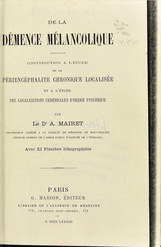 De la démence mélancolique