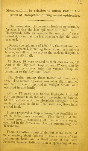 Memorandum in relation to small pox in the parish of Hampstead during recent epidemics