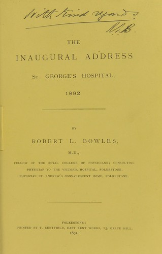 The inaugural address, St. George's Hospital, 1892