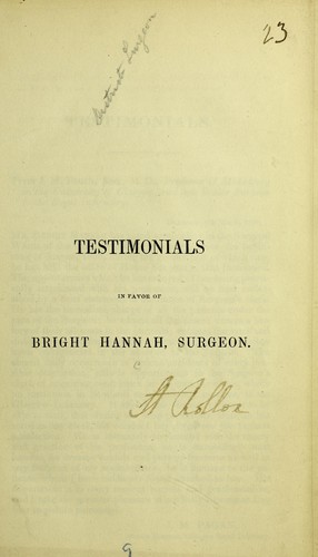 Testimonials in favour of Bright Hannah, Surgeon