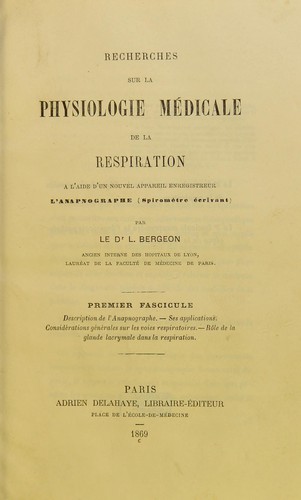 Recherches sur la physiologie médicale de la respiration