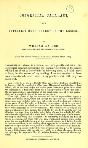 Congenital cataract, with imperfect development of the lenses