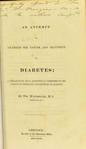 An attempt to ascertain the nature and treatment of diabetes