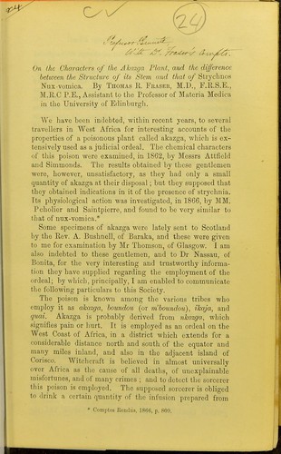 On the characters of the akazga plant, and the difference between the structure of its stem and that of strychnos nux-vomica