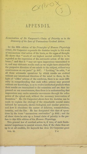 Examination of Dr. Carpenter's claim of priority as to the discovery of the law of unconscious cerebral action
