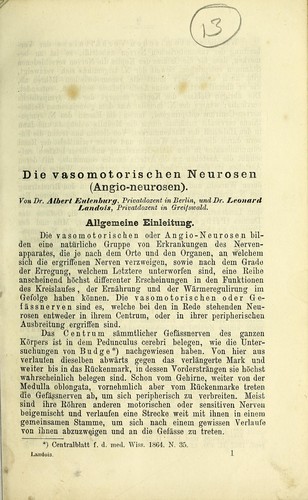Die vasomotorischen Neurosen (Angio-neurosen)