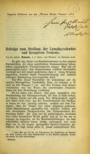 Beiträge zum Studium der Lymphgeschwüre und kroupösen Prozesse