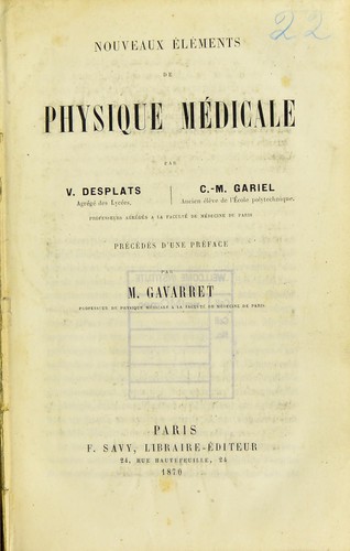 Nouveaux éléments de physique médicale