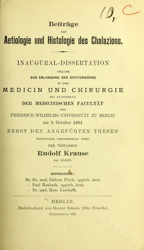 Beiträge zur Aetiologie und Histologie des Chalazions