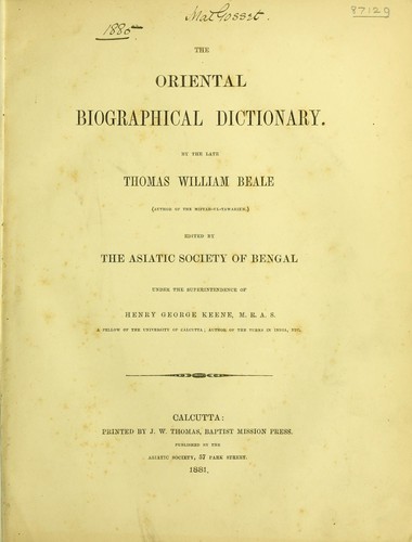 The oriental biographical dictionary
