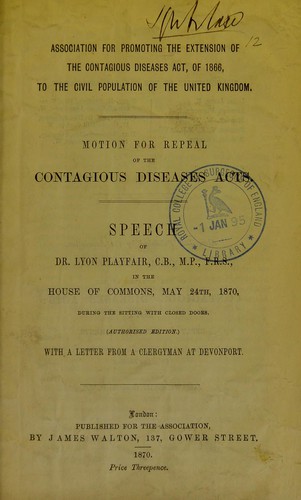 Motion for repeal of the Contagious Diseases Acts