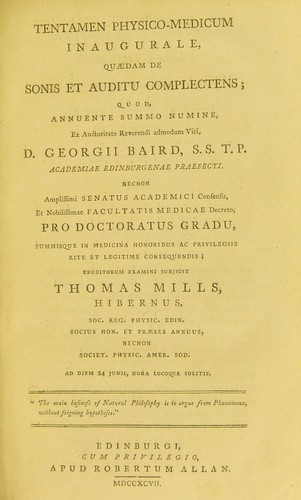 Tentamen physico-medicum inaugurale, quaedam de sonis et auditu complectens ...