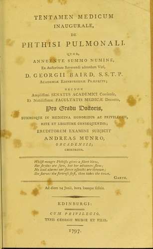 Tentamen medicum inaugurale, de phthisi pulmonali ...