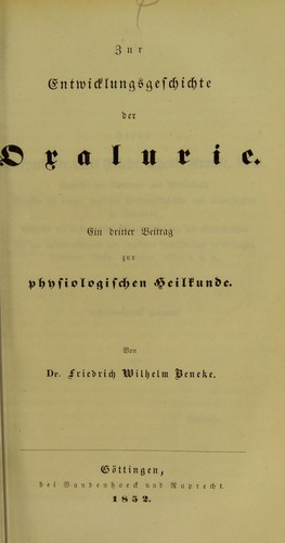 Zur Entwicklungsgeschichte der Oxalurie