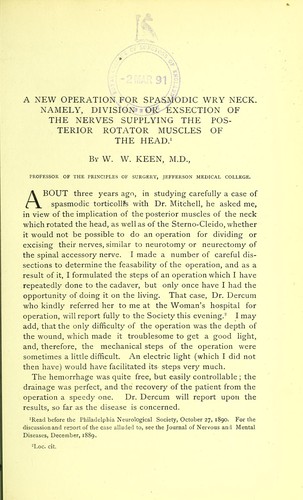 A new operation for spasmodic wry-neck