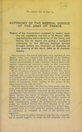 Autonomy of the medical service of the Army of France