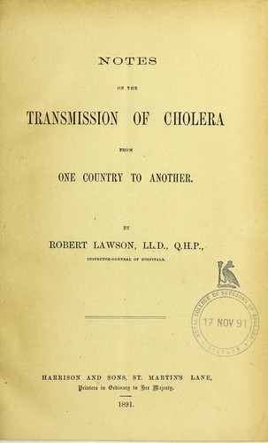 Notes on the transmission of cholera from one country to another
