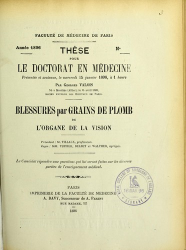 Blessures par grains de plomb de l'organe de la vision