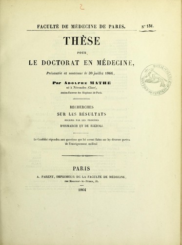 Recherches sur les résultats fournis par les procédés d'Esmarch et de Rizzoli