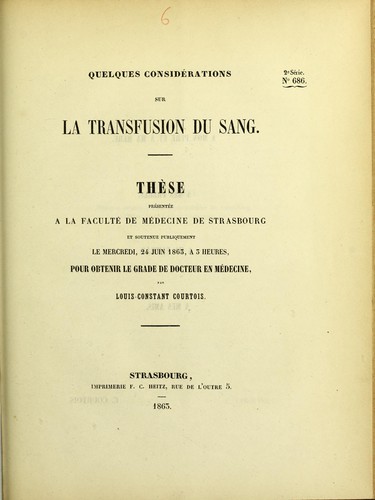 Quelques considérations sur la transfusion du sang