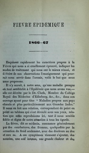 Fièvre épidémique à Maurice en 1866-67