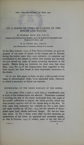 On a series of cases of cancer of the mouth and fauces