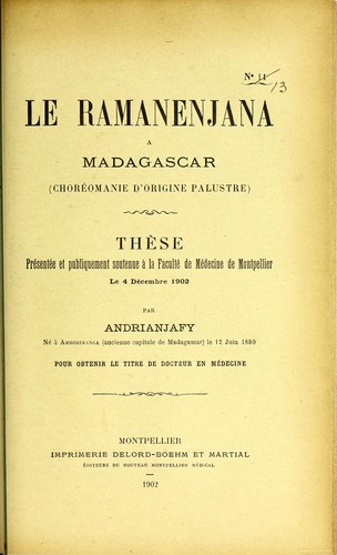Le ramanenjana à Madagascar (choréomanie d'origine palustre)