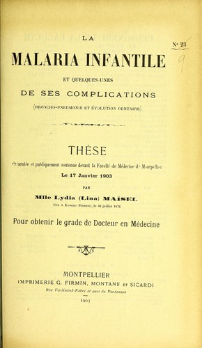 La malaria infantile et quelques-unes de ses complications (broncho-pneumonie et évolution dentaire)