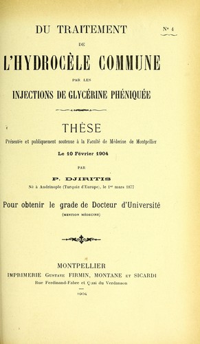 Du traitement de l'hydrocèle commune par les injections de glycérine phéniquée