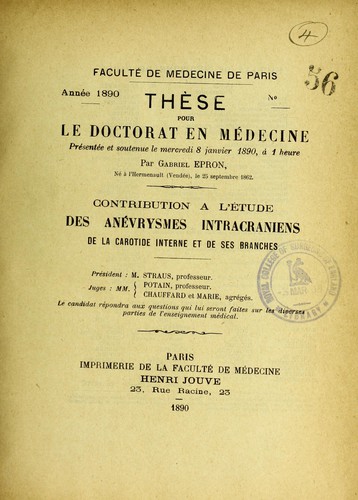 Contribution à l'étude des anévrysmes intracraniens de la carotide interne et de ses branches