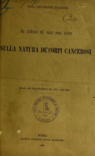 In difesa di una sua nota Sulla natura de'corpi cancerosi