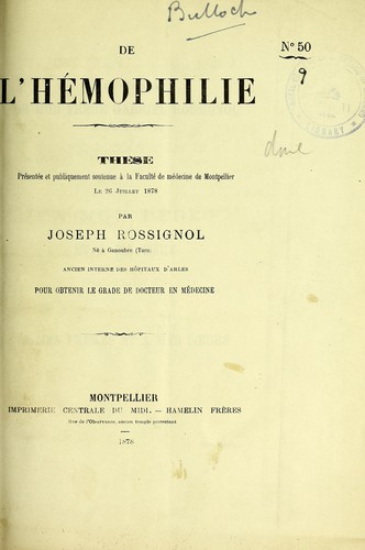 De l'hémophilie