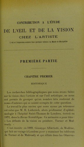 Contribution à l'étude de l'oeil et de la vision chez l'artiste