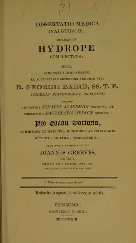 Dissertatio medica inauguralis, quaedam de hydrope complectens ...