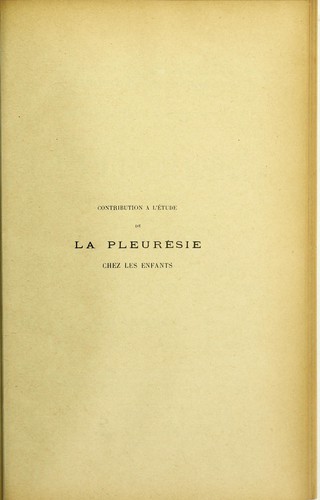 Contribution à l'étude de la pleurésie chez les enfants