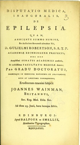 Disputatio medica, inauguralis, de epilepsia ...