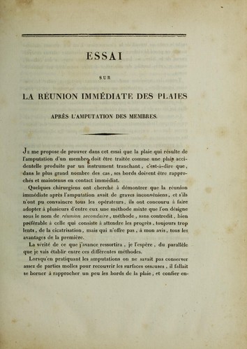 Essai sur la réunion immédiate des plaies après l'amputation des membres