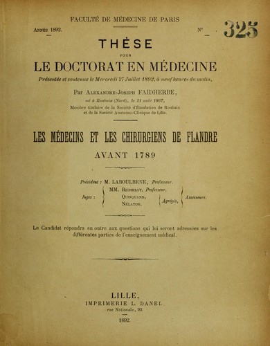 Les médecins et les chirurgiens de Flandre avant 1789