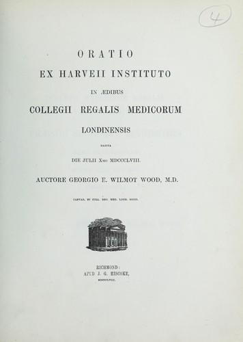Oratio ex Harveii Instituto in aedibus Collegii Regalis Medicorum Londinensis