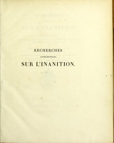 Recherches expérimentales sur l'inanition